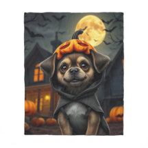 Halloween Pet Portrait Blanket Spooky Fleece Throw