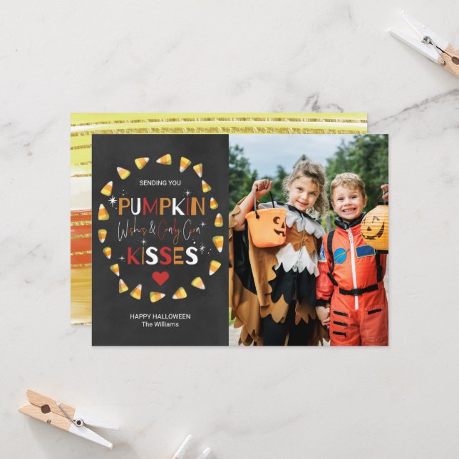 Halloween Photo Card | Pumpkin Wishes & Candy Corn (Front/Back In Situ)