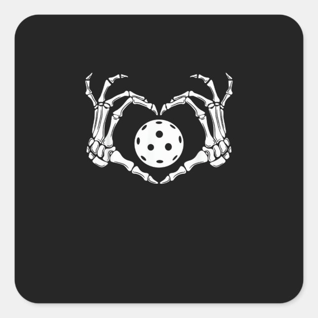 Halloween Pickle Skeleton Heart Hands Square Sticker (Front)