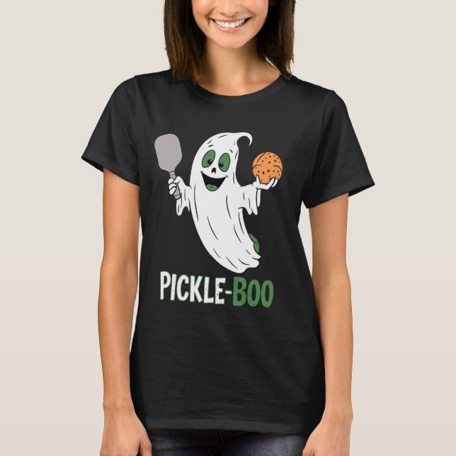 Halloween Pickleball Pickle Ghost Boo Pickleball P T-Shirt (Front)