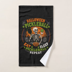Halloween Pickleball Skeleton Spooky Sports Hand Towel