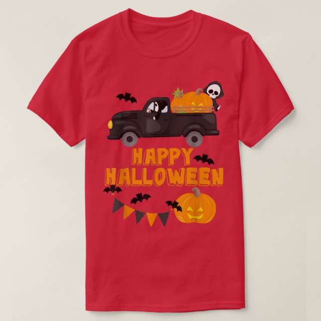Halloween Pickup Truck Pumpkin Happy Halloween Tru T-Shirt (Design Front)