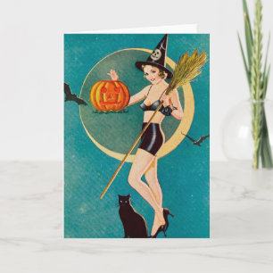 Halloween Pin-Up Girl Witch Card