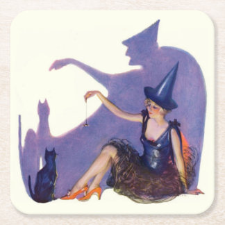 Halloween Pin Up Girl Witch Party Square Paper Coaster