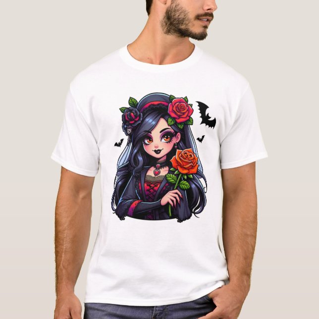 Halloween Pin-Up Witch Art T-Shirt (Front)