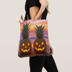 Halloween Pineapple Jack-o-lanterns On a Beach Tote Bag