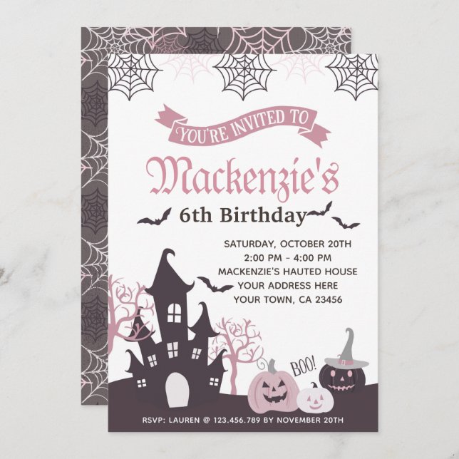 Halloween Pink and Black Invitation (Front/Back)