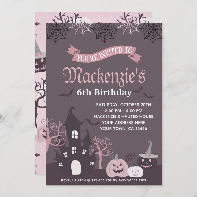 Halloween Pink and Black Invitation (Front/Back)