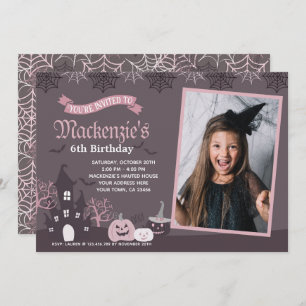 Halloween Pink and Black Invitation with Photo