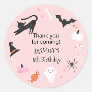 Halloween Pink Birthday Party Favour Classic Round Sticker