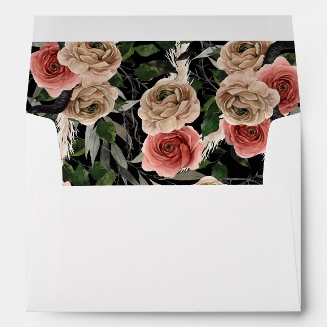 Halloween Pink & Black Floral - Black Envelope (Back (Bottom))