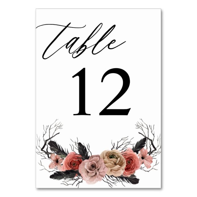 Halloween Pink & Black Floral Table Number (Front)