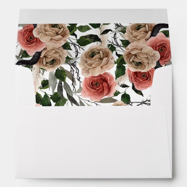 Halloween Pink & Black Floral - White Envelope (Back (Bottom))
