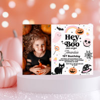 Halloween Pink Black Hey Boo 1st Birthday