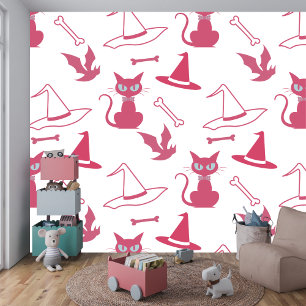 Halloween Pink Cat Spooky Witchy party Wallpaper