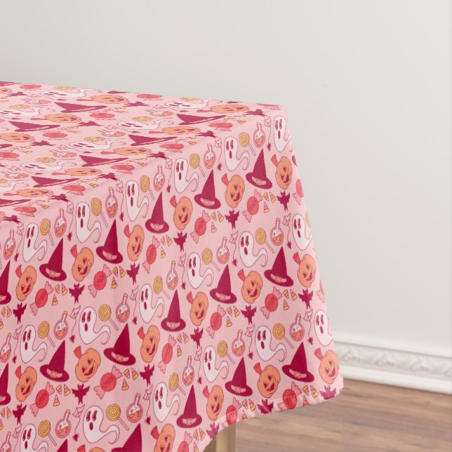 Halloween Pink Cute Not Scary Ghost Witch Party Tablecloth (In Situ)