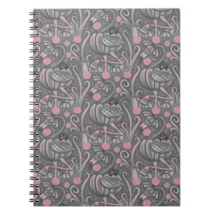 HALLOWEEN PINK FLAMINGO & BLACK CAT IN PUMPKIN, NOTEBOOK