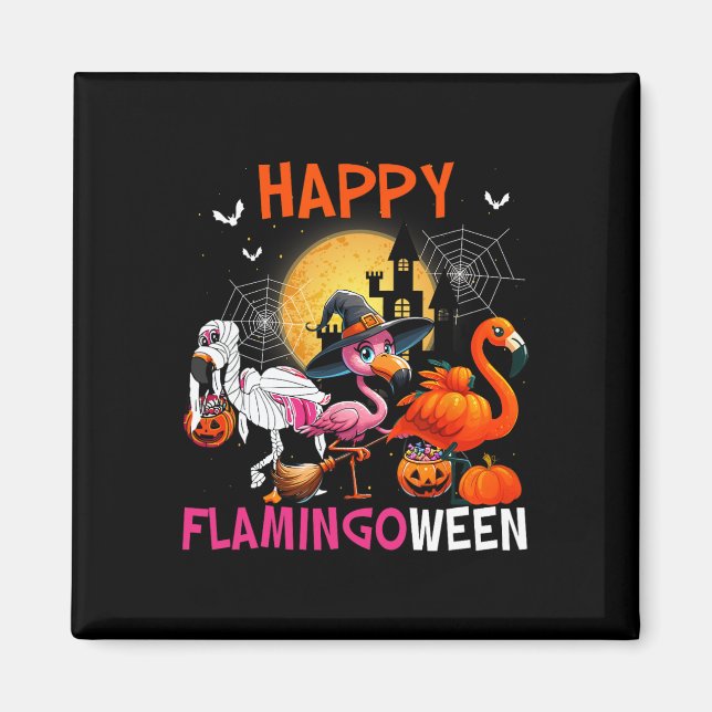 Halloween Pink Flamingo Costume Skeleton Witch  Magnet (Front)