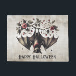 Halloween Pink Flowers Evil Bat Green Leaves Doormat<br><div class="desc">Halloween Pink Flowers Evil Bat Green Leaves Doormat. Unique,  beautiful,  stylish design. Easy to be personalised. Font style,  size and colours can be changed. Matching items are available.</div>