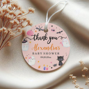 Halloween Pink Ghost Baby Shower Round Sticker