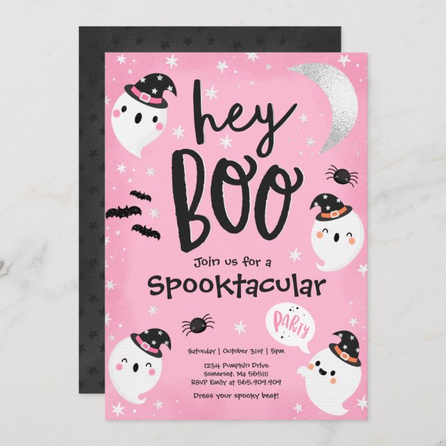 Halloween Pink Ghost Kids Spooktacular Party Invitation (Front/Back)