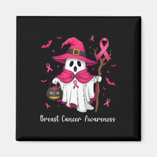 Halloween Pink Ghost Witch Breast Cancer Awareness Magnet