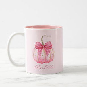 Halloween Pink Pumpkin Bow Personalised Bridesmaid Two-Tone Coffee Mug
