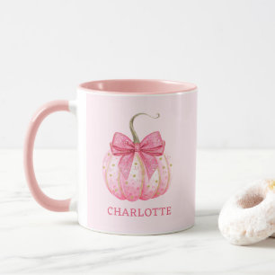 Halloween Pink Pumpkin Coquette Bow Personalised Mug