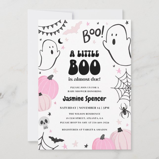Halloween Pink Pumpkin Little Boo Baby Shower Invitation (Front)