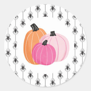 Halloween Pink Pumpkins and Spiders Classic Round Sticker