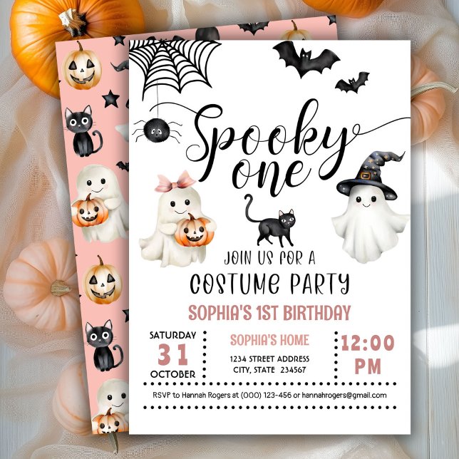 Halloween Pink Spooky ONE 1st Birthday Invitation  (Creator Uploaded)