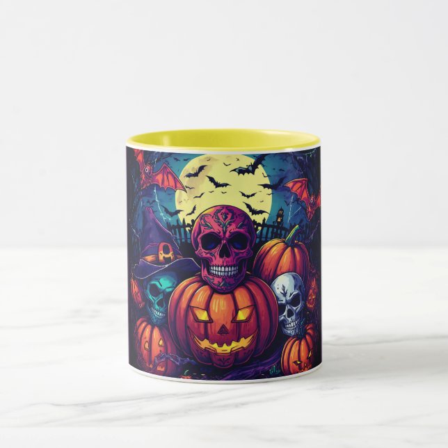Halloween Pink Sugar Skull Pumpkin ,Spooky  Mug (Center)