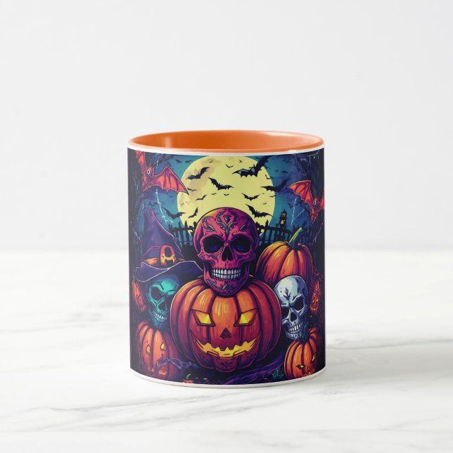 Halloween Pink Sugar Skull Pumpkin ,Spooky  Mug (Center)