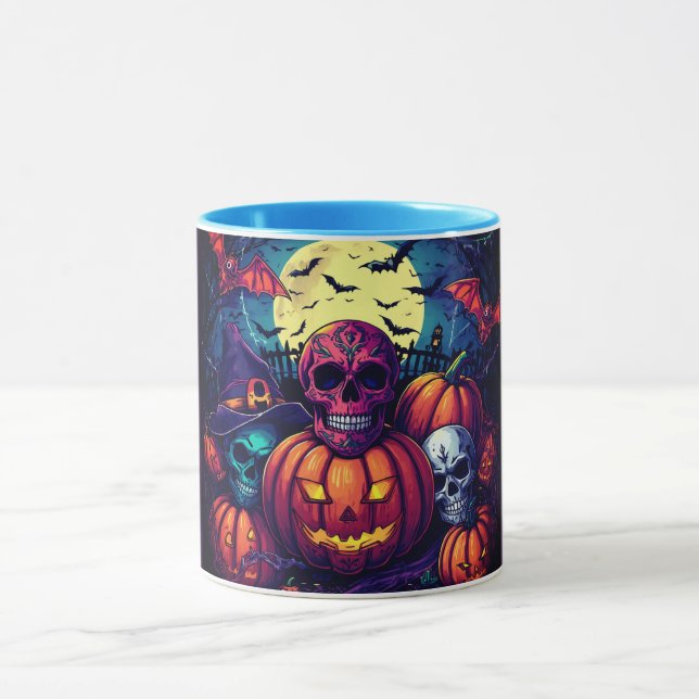 Halloween Pink Sugar Skull Pumpkin ,Spooky  Mug (Center)
