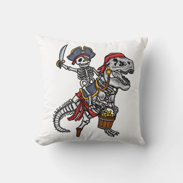 Halloween Pirate Dinosaur Skeleton Cushion (Front)
