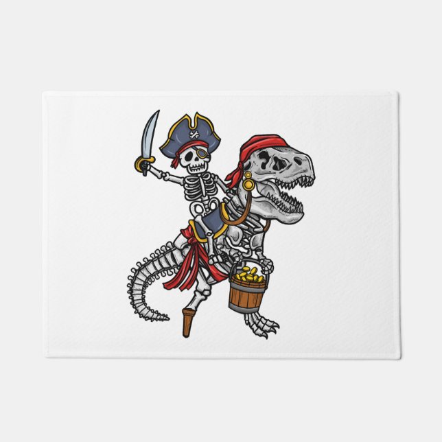 Halloween Pirate Dinosaur Skeleton Doormat (Front)