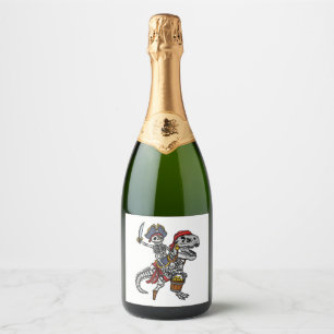 Halloween Pirate Dinosaur Skeleton Sparkling Wine Label
