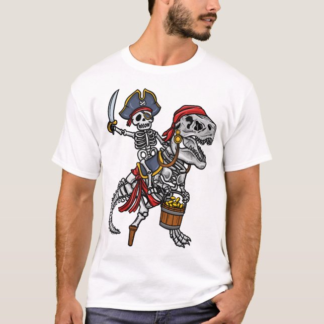 Halloween Pirate Dinosaur Skeleton T-Shirt (Front)