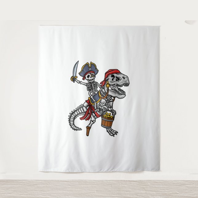 Halloween Pirate Dinosaur Skeleton Tapestry (Front)