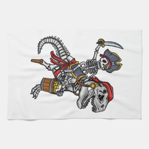 Halloween Pirate Dinosaur Skeleton Tea Towel