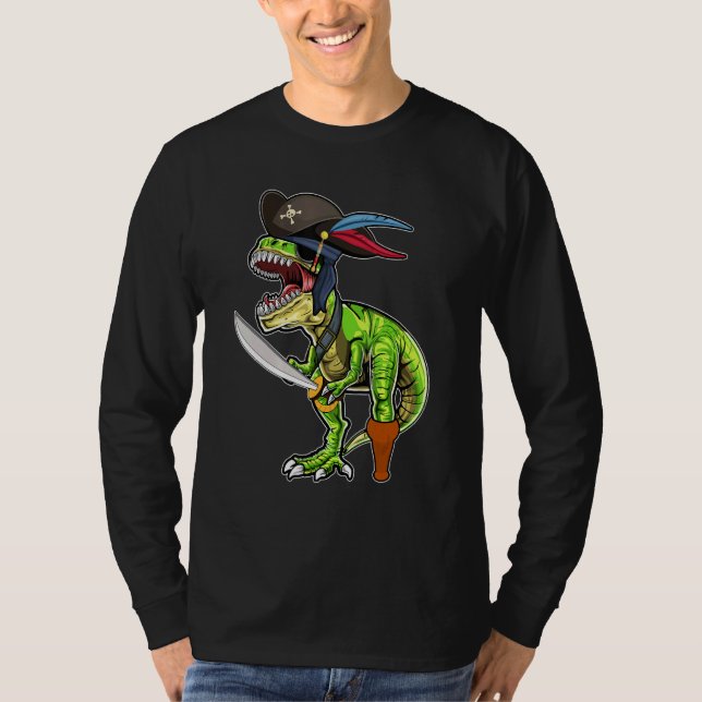 Halloween Pirate Dinosaur T Rex Tyrannosaurus Boys T-Shirt (Front)