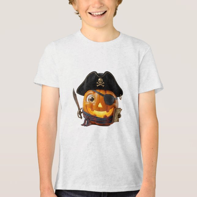 Halloween Pirate Pumpkin Fall Adventure Art Tri-Blend Shirt (Front)