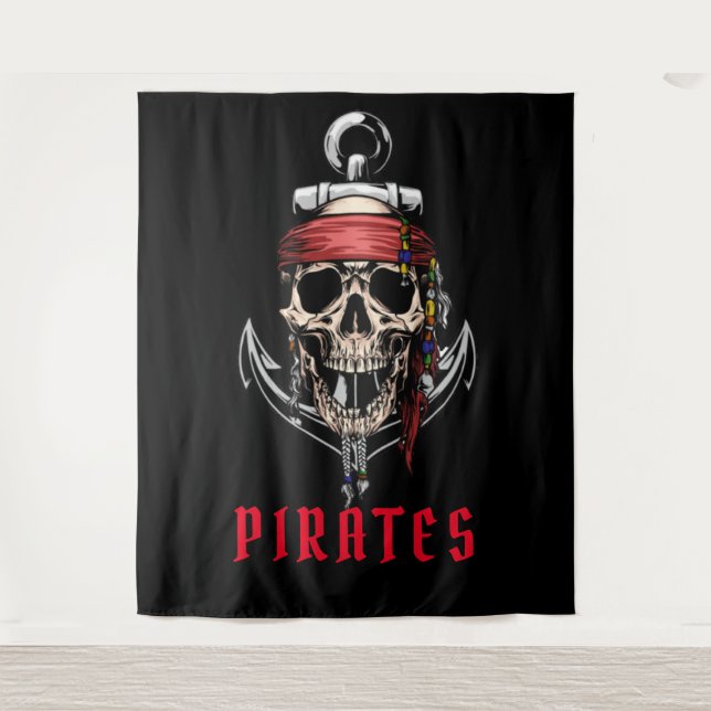 Halloween Pirate Skull Cross Bones Anchor Tapestry (Front)