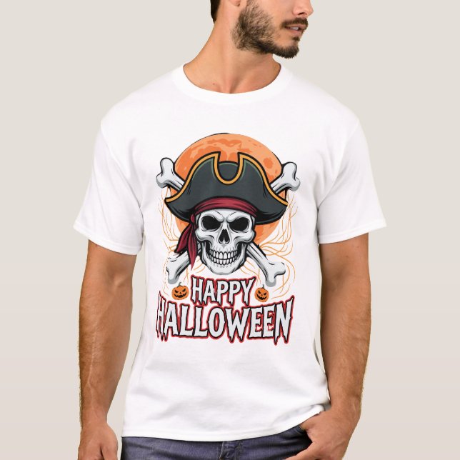 Halloween Pirate Skull Crossbones Vector Graphic T-Shirt (Front)