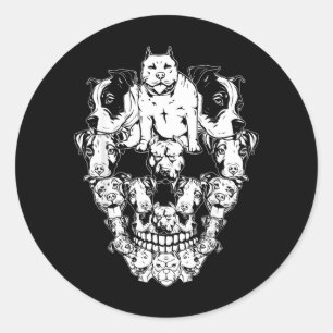Halloween Pitbull Skull Skeleton Pitbull Dog Classic Round Sticker
