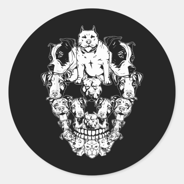 Halloween Pitbull Skull Skeleton Pitbull Dog Classic Round Sticker (Front)