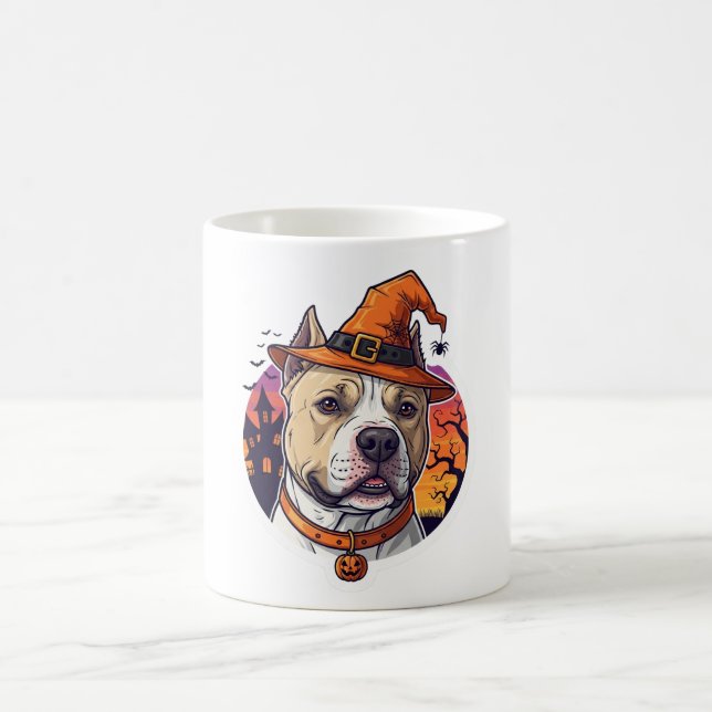 Halloween Pitbull Witch - Spooky Dog Costume Coffee Mug (Center)