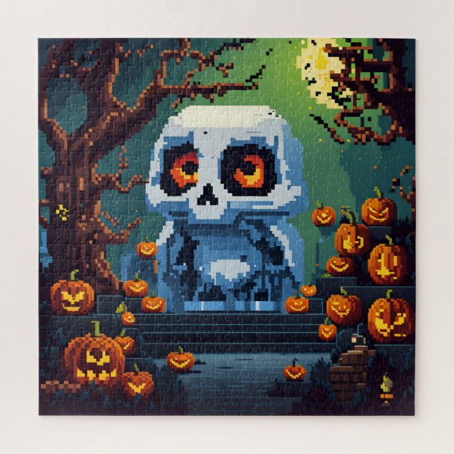 Halloween pixel art ghost jigsaw puzzle (Vertical)