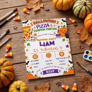 Halloween Pizza and Pumpkin Painting Birthday Invitation