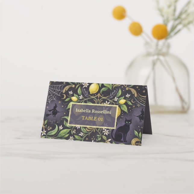 Halloween Place Cards Gothic Botanical Lemon  (Front)